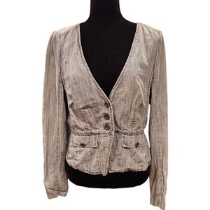 Juicy Couture Y2k Light Blue Denim 3-Button Peplum Jacket Size Medium